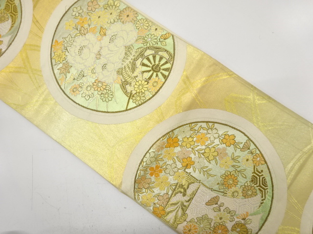 JAPANESE KIMONO / ANTIQUE FUKURO OBI / SILK / WOVEN FLOWER CART